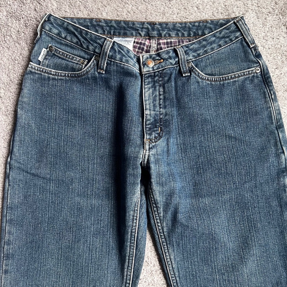 Carhartt Jeans Womens 6x30 Blue Flannel Lined Straight Leg Denim Workwear Pants